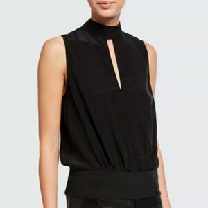 NWT FRAME Mock-Neck Sleeveless Party Top Medium Black Silk